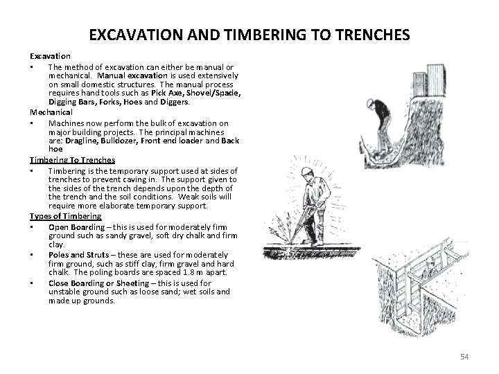 EXCAVATION AND TIMBERING TO TRENCHES Excavation • The method of excavation can either be