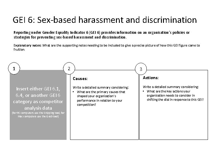 GEI 6: Sex-based harassment and discrimination Reporting under Gender Equality Indicator 6 (GEI 6)