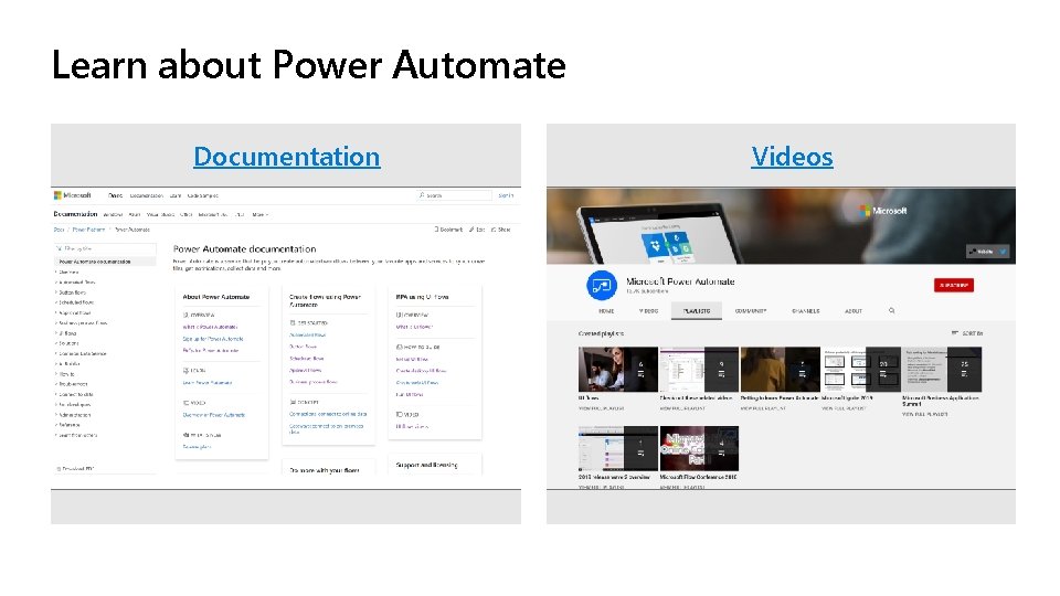 Learn about Power Automate Documentation Videos 