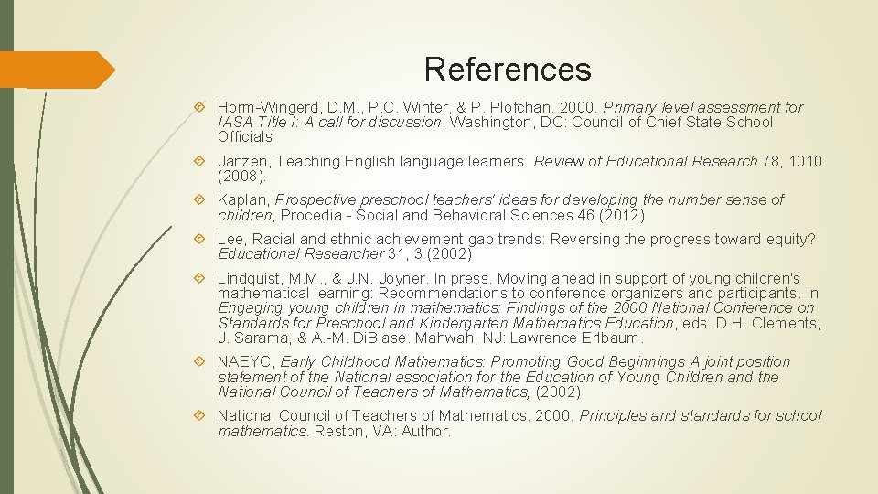 References Horm-Wingerd, D. M. , P. C. Winter, & P. Plofchan. 2000. Primary level