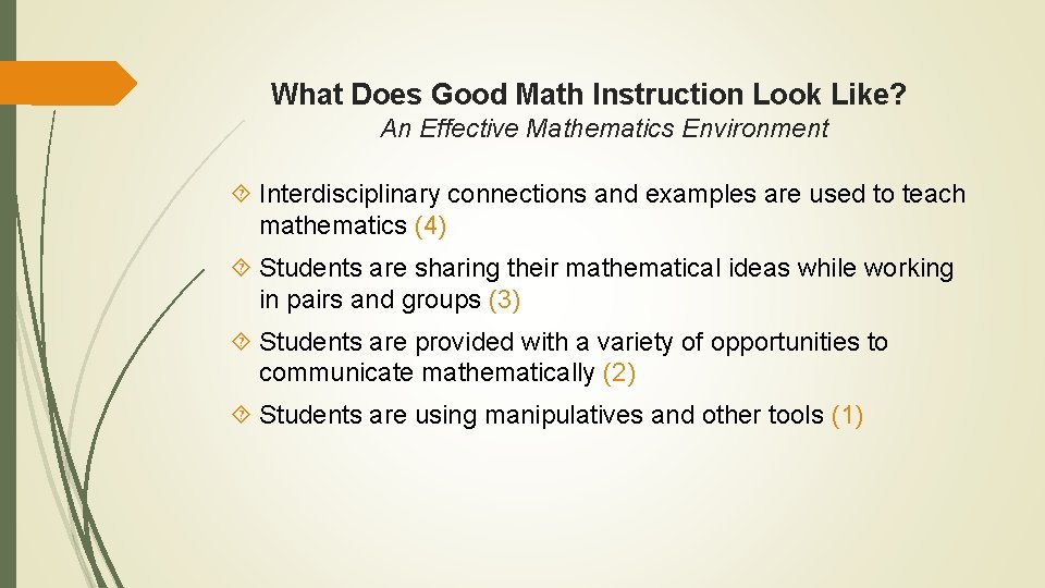 What Does Good Math Instruction Look Like? An Effective Mathematics Environment Interdisciplinary connections and