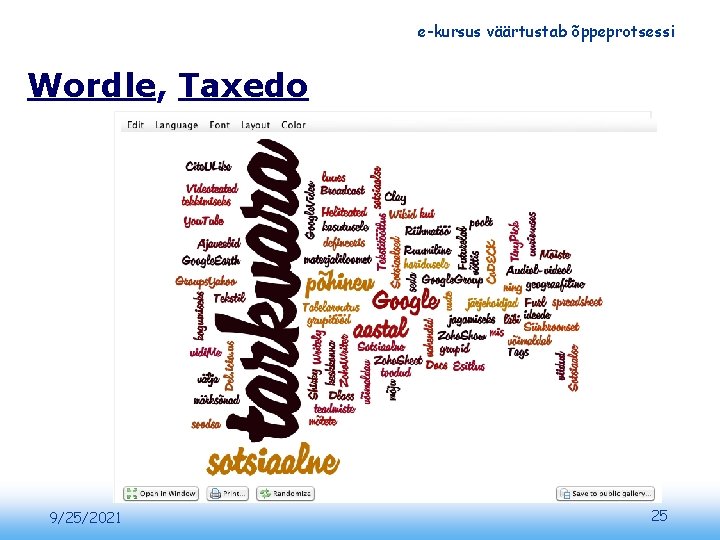 e-kursus väärtustab õppeprotsessi Wordle, Taxedo 9/25/2021 25 