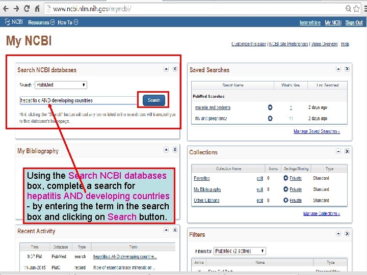 Using the Search NCBI databases box, complete a search for hepatitis AND developing countries