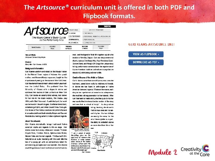 The Artsource® curriculum unit is offered in both PDF and Flipbook formats. 