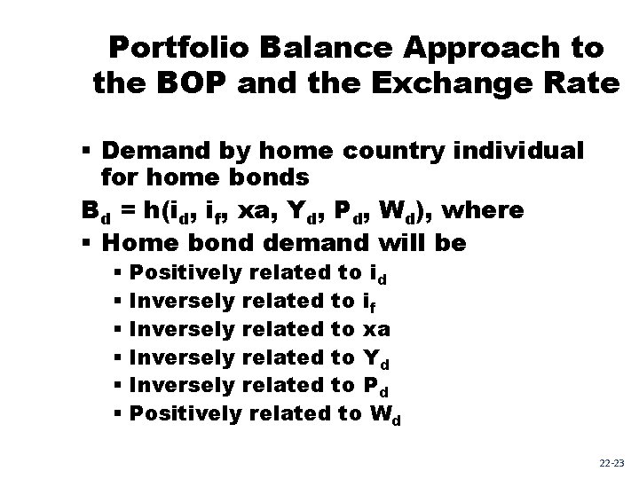 Portfolio Balance Approach to the BOP and the Exchange Rate § Demand by home