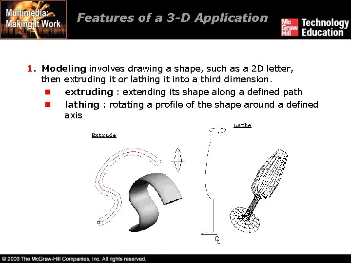 Features of a 3 -D Application 1. Modeling involves drawing a shape, such as