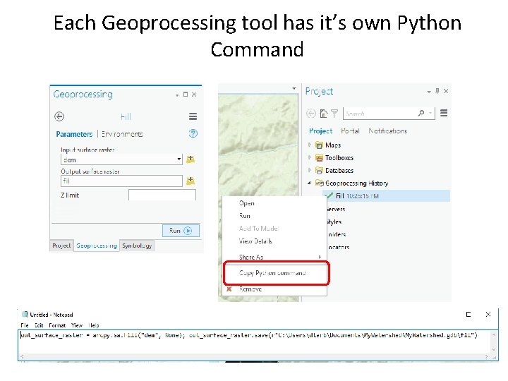 Each Geoprocessing tool has it’s own Python Command 