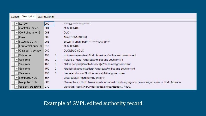 Example of GVPL edited authority record 