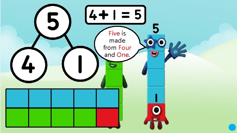 Five is made from Four and One. A blue dot in the corner of