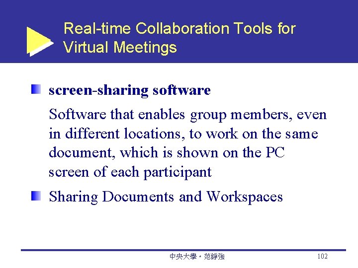 Real-time Collaboration Tools for Virtual Meetings screen-sharing software Software that enables group members, even