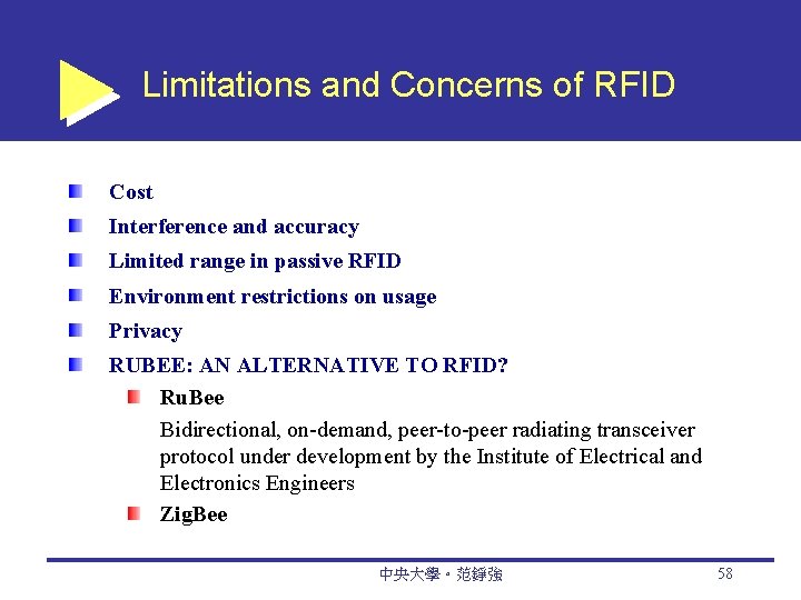 Limitations and Concerns of RFID Cost Interference and accuracy Limited range in passive RFID