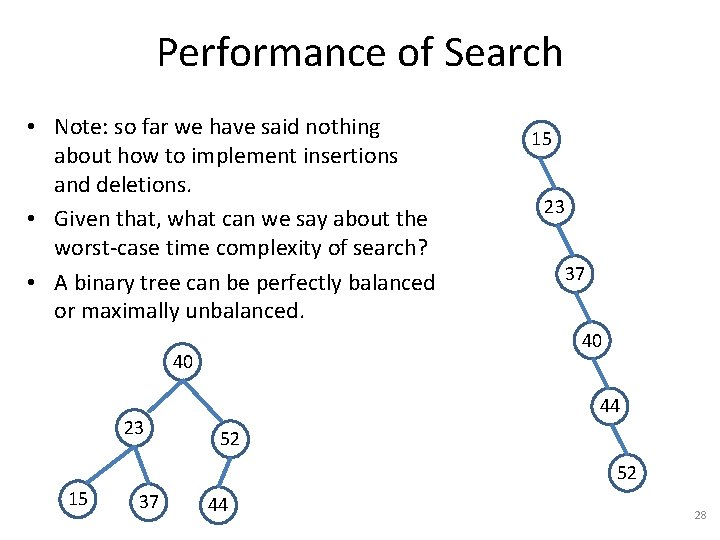 Performance of Search • Note: so far we have said nothing about how to