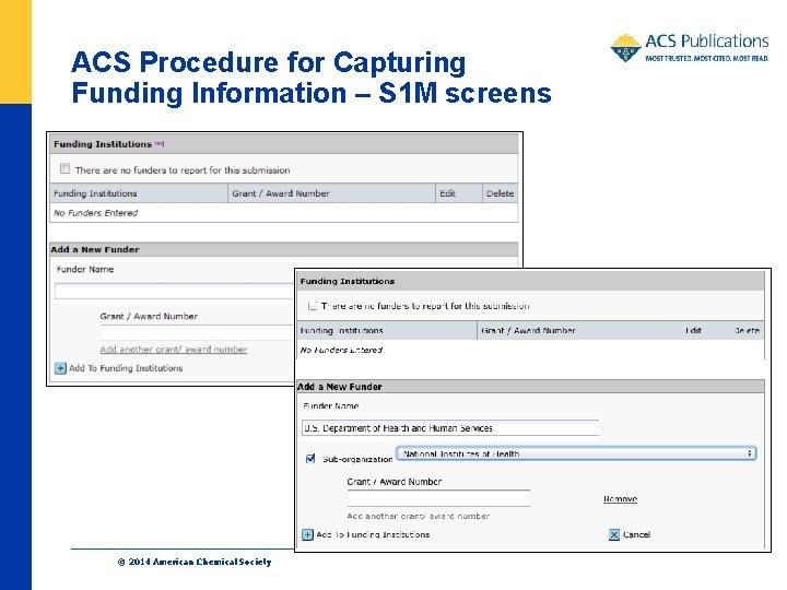 ACS Procedure for Capturing Funding Information – S 1 M screens © 2014 American
