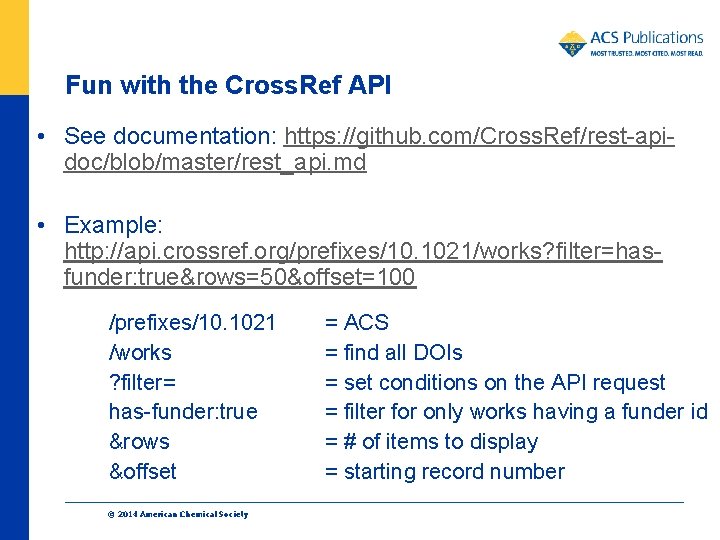 Fun with the Cross. Ref API • See documentation: https: //github. com/Cross. Ref/rest-apidoc/blob/master/rest_api. md