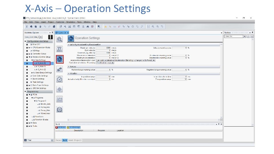 X-Axis – Operation Settings 