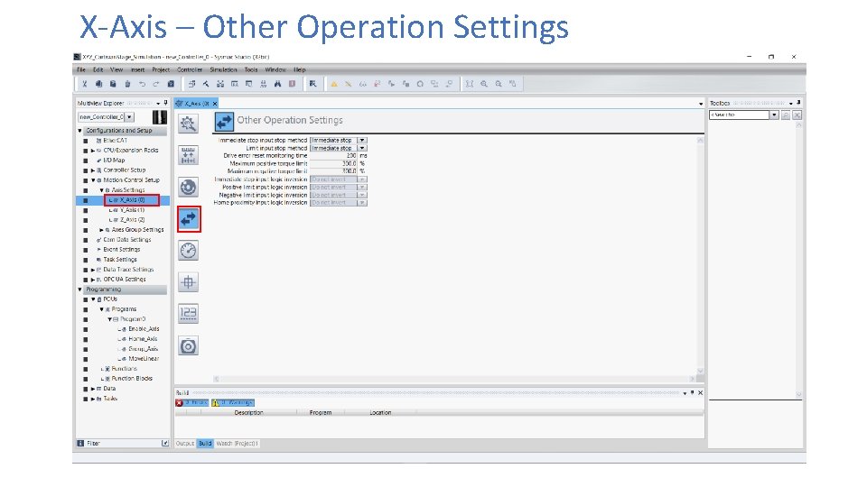 X-Axis – Other Operation Settings 