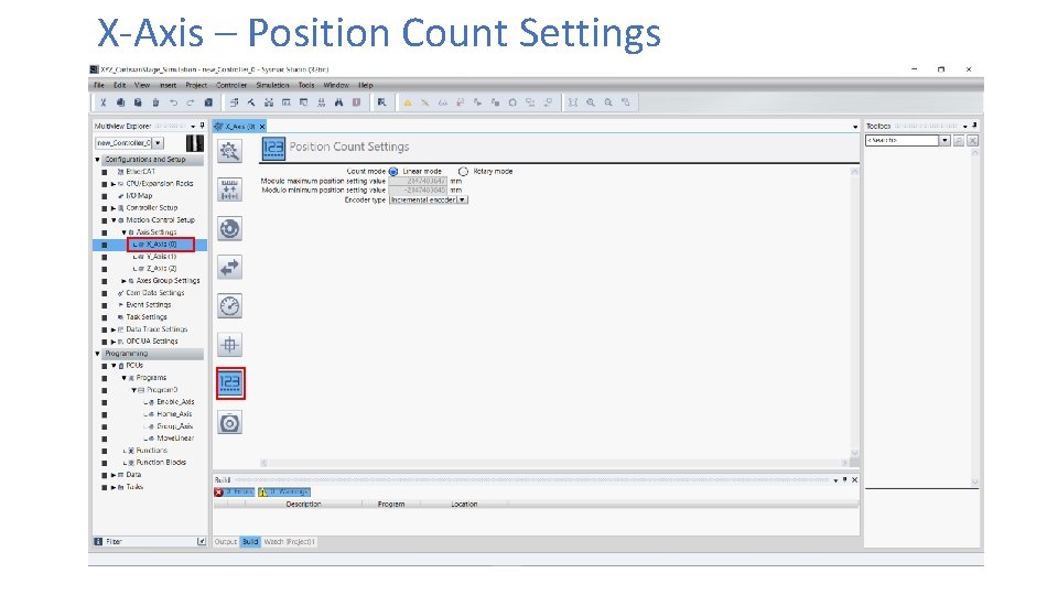 X-Axis – Position Count Settings 