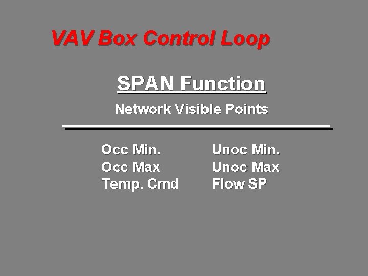VAV Box Control Loop SPAN Function Network Visible Points Occ Min. Occ Max Temp.