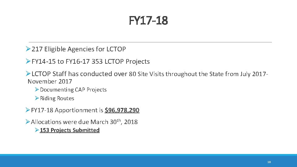FY 17 -18 Ø 217 Eligible Agencies for LCTOP ØFY 14 -15 to FY
