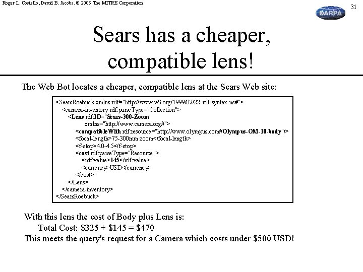 Roger L. Costello, David B. Jacobs. © 2003 The MITRE Corporation. Sears has a