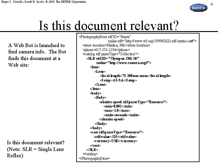 Roger L. Costello, David B. Jacobs. © 2003 The MITRE Corporation. Is this document