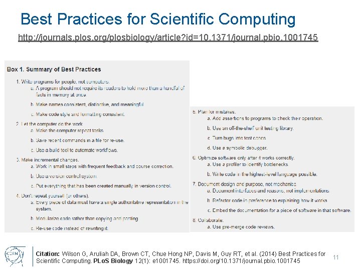 Best Practices for Scientific Computing http: //journals. plos. org/plosbiology/article? id=10. 1371/journal. pbio. 1001745 Citation:
