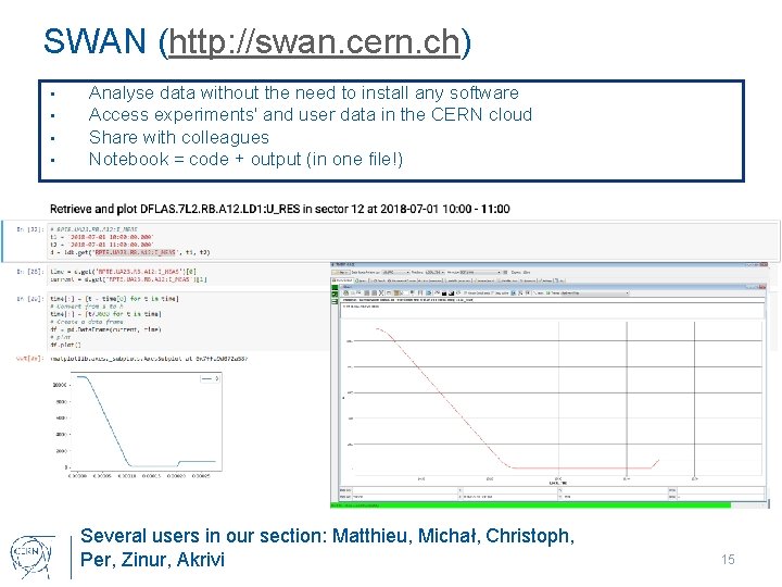 SWAN (http: //swan. cern. ch) • • Analyse data without the need to install