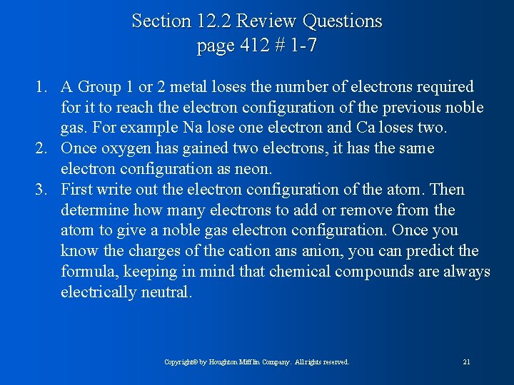 Section 12. 2 Review Questions page 412 # 1 -7 1. A Group 1