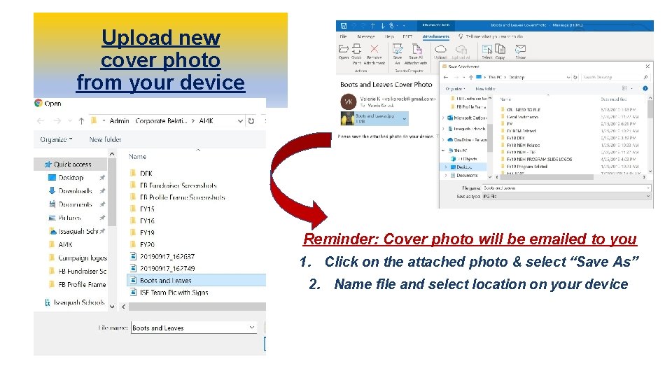 Upload new cover photo from your device Reminder: Cover photo will be emailed to