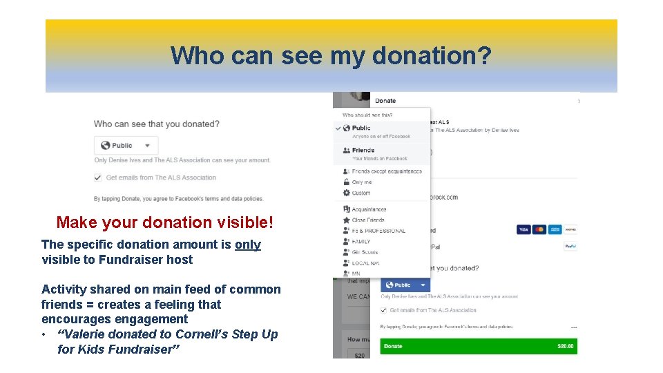 Who can see my donation? Make your donation visible! The specific donation amount is