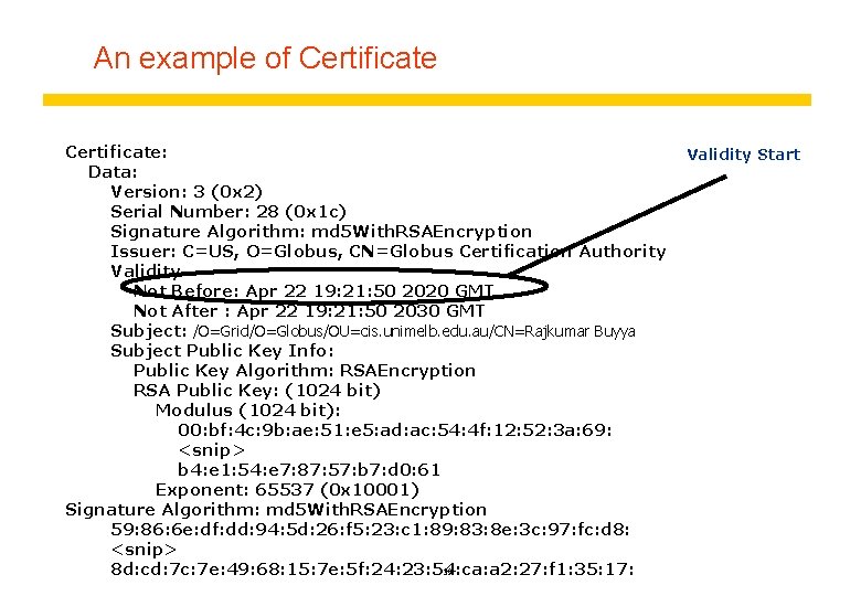 An example of Certificate: Data: Version: 3 (0 x 2) Serial Number: 28 (0
