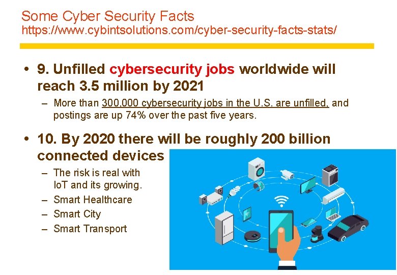Some Cyber Security Facts https: //www. cybintsolutions. com/cyber-security-facts-stats/ 9. Unfilled cybersecurity jobs worldwide will
