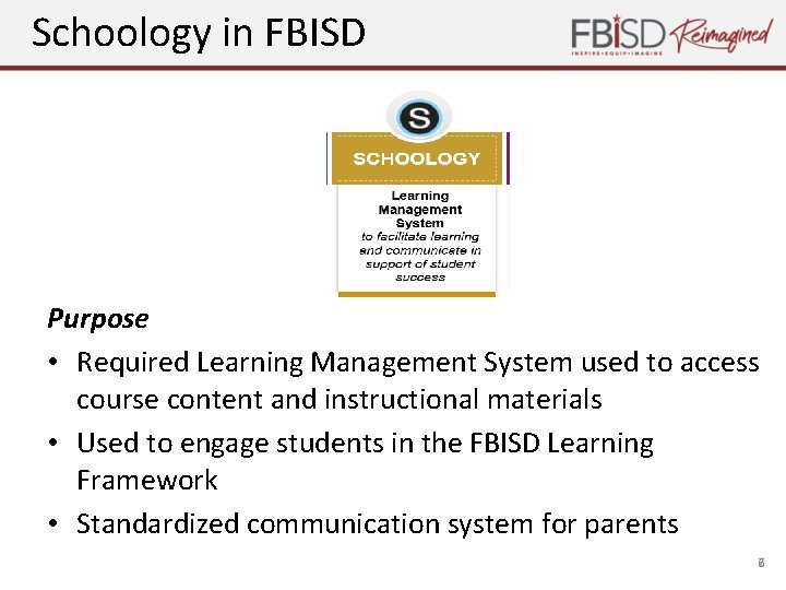 Schoology in FBISD Purpose • Required Learning Management System used to access course content