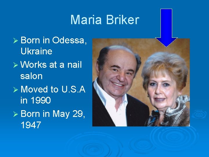 Maria Briker Ø Born in Odessa, Ukraine Ø Works at a nail salon Ø