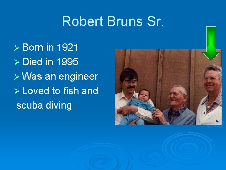 Robert Bruns Sr. Ø Born in 1921 Ø Died in 1995 Ø Was an