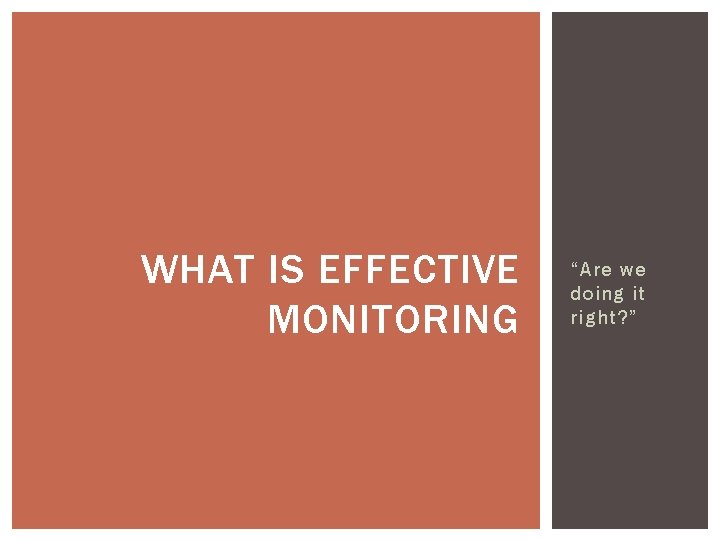 WHAT IS EFFECTIVE MONITORING “Are we doing it right? ” 