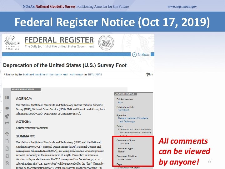 Federal Register Notice (Oct 17, 2019) All comments can be viewed by anyone! 29 Federal Register Notice (Oct 17, 2019) All comments can be viewed by anyone! 29