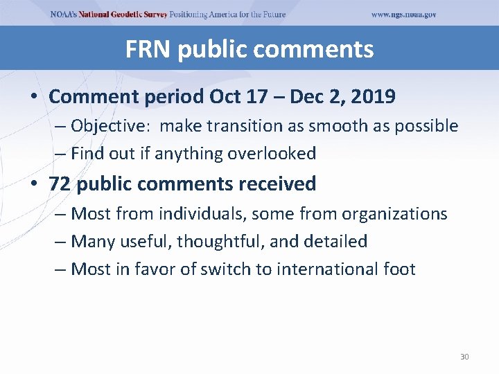 FRN public comments • Comment period Oct 17 – Dec 2, 2019 – Objective: FRN public comments • Comment period Oct 17 – Dec 2, 2019 – Objective: