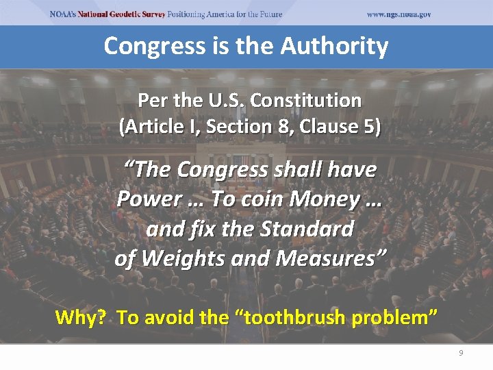 Congress is the Authority Per the U. S. Constitution (Article I, Section 8, Clause Congress is the Authority Per the U. S. Constitution (Article I, Section 8, Clause