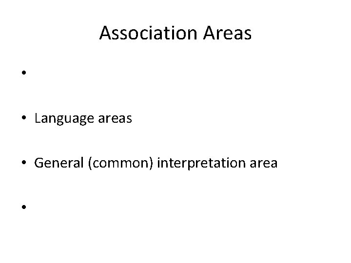 Association Areas • • Language areas • General (common) interpretation area • 