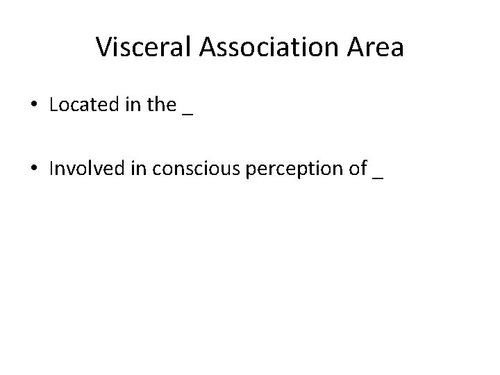 Visceral Association Area • Located in the _ • Involved in conscious perception of