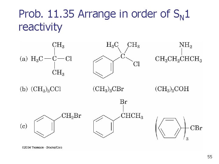 Prob. 11. 35 Arrange in order of SN 1 reactivity 55 