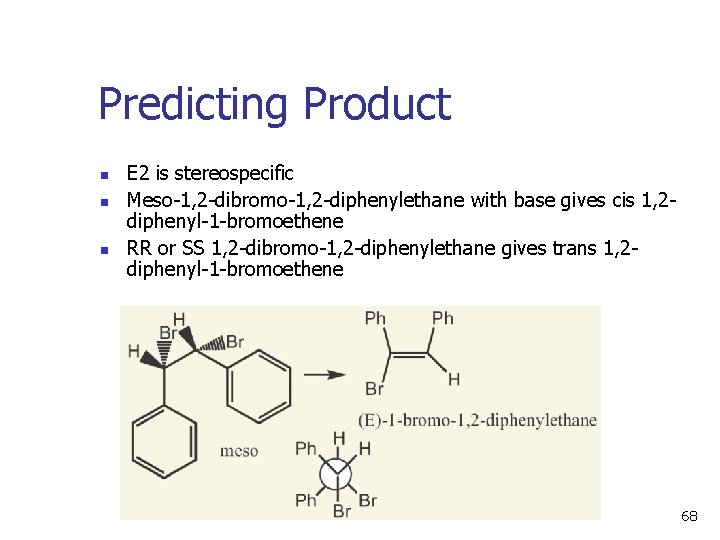 Predicting Product n n n E 2 is stereospecific Meso-1, 2 -dibromo-1, 2 -diphenylethane