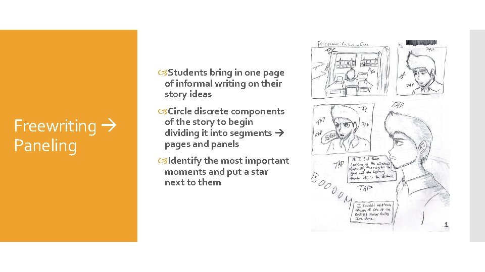  Students bring in one page of informal writing on their story ideas Freewriting