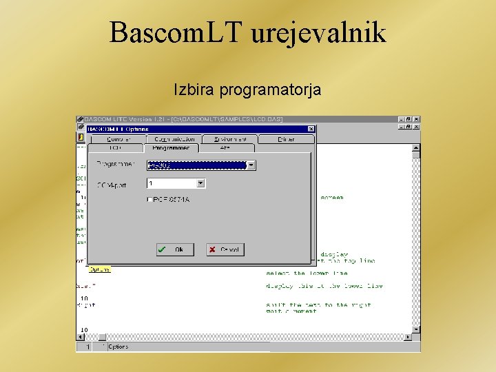 Bascom. LT urejevalnik Izbira programatorja 