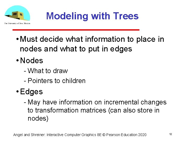 Modeling with Trees • Must decide what information to place in nodes and what