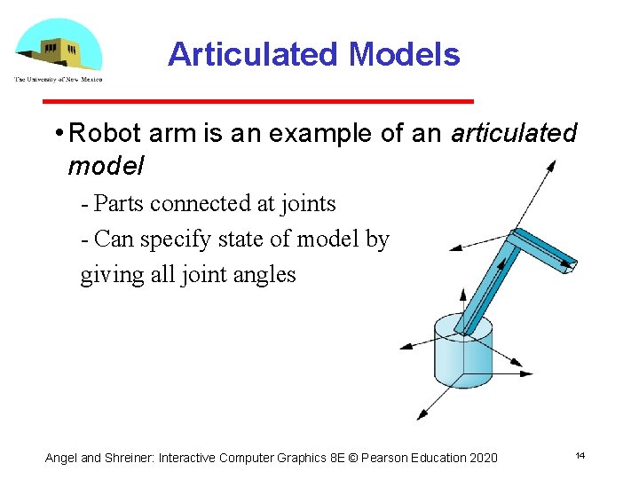 Articulated Models • Robot arm is an example of an articulated model Parts connected