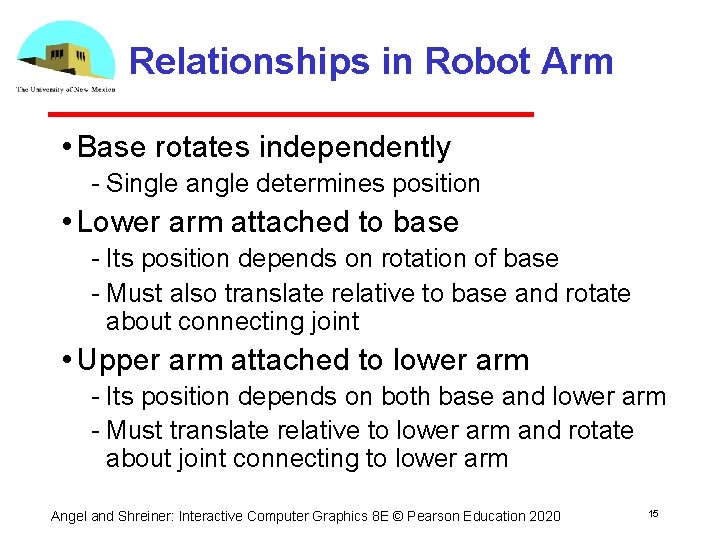 Relationships in Robot Arm • Base rotates independently Single angle determines position • Lower