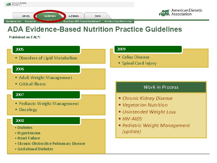 ADA Evidence-Based Nutrition Practice Guidelines Published on EAL®: 2005 2009 • Disorders of Lipid