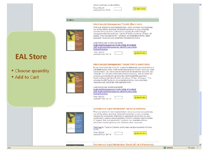 EAL Store § Choose quantity § Add to Cart 